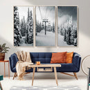 Snowy Pines Wall Art Canvas Print – Framed Ski Lift Winter