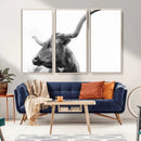 Longhorn Wall Art Canvas Print – Framed Monochrome Ranch Cow
