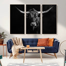 Texas Longhorn Wall Art Canvas Print – Framed Monochrome