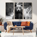 Grizzly Bear Wall Art Canvas Print – Framed Black White