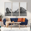 Coastal Wall Art – Framed Black White Ocean Canvas Artwork,