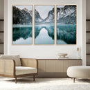 Mountain Lake Wall Art Canvas Print – Snowy Peaks Winter