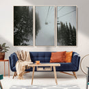 Ski Lift Wall Art Canvas Print – Snowy Pines Misty Landscape