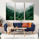 Misty Green Forest Canvas Print – Framed Serene Foggy Pine