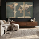 Rustic Black and Wood World Map Canvas Wall Art – Framed by MyGreatCanvas | Canvas Wall Art Prints | Photo Prints & Wall Decor