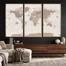 Framed Large World Map Canvas Print for Office Decor by MyGreatCanvas | Canvas Wall Art Prints | Photo Prints & Wall Decor