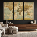 Vintage World Map Wall Art Canvas Print, Detailed World Map