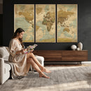 Vintage World Map Wall Art Canvas Print, Detailed World Map