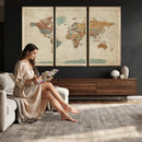 Vintage World Map Canvas Wall Art Print – Framed Modern