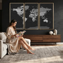 Black World Map Wall Art Canvas Print – Detailed Map of the