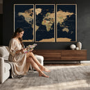 Vintage World Map Canvas on the Dark Background Wall Art