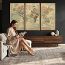 Vintage World Map Wall Art | Ready to Hang and Framed