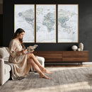 Push Pin World Map Canvas Print - Detailed Vintage World Map