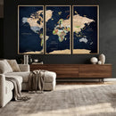 Minimalist World Map Canvas Wall Art - Watercolor Blue and