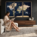 Minimalist World Map Canvas Wall Art - Watercolor Blue and