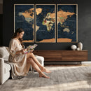 Vintage World Map Canvas Wall Art – Detailed Map with