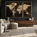 Brown World Map Canvas Print – Modern Travel Map Wall Art,