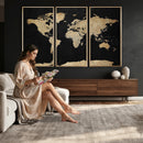 Beige World Map Canvas Wall Art Print, Minimal Black and