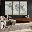 Neutral Vintage World Map Canvas Wall Art Print, Classic Map
