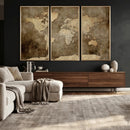 Dark Vintage World Map Canvas Wall Art Print, Antique Map
