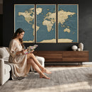 Minimal Vintage World Map Canvas Wall Art Print, Neutral