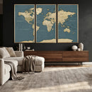 Minimal Vintage World Map Canvas Wall Art Print, Neutral