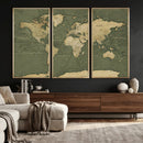 Large World Map Canvas Wall Art Print for Study Room Decor -