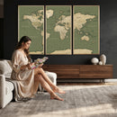 Vintage World Map Canvas Wall Art Print, Classic Global Map
