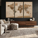 World Map Canvas Wall Art Print, Detailed Global Map Artwork