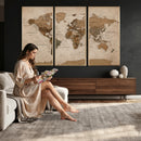World Map Canvas Wall Art Print, Detailed Global Map Artwork