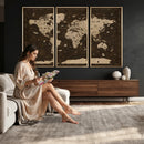 Colorful World Map Canvas Wall Art with Landmarks – Framed
