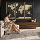 Vintage Blue and Brown World Map Canvas Wall Art – Framed
