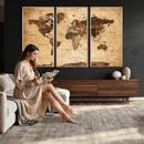 Modern Red and Gray World Map Canvas Print – Framed Wall Art