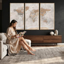 Detailed World Map Wall Art Canvas Print for Home and Office Decor