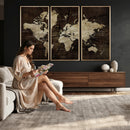 Blue World Map Canvas Wall Art – Framed Modern Travel Map