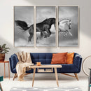 Wild Horses Wall Art Canvas Print – Framed Black and White