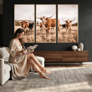 Texas Longhorn Cattle Wall Art Canvas Print, Sepia Western