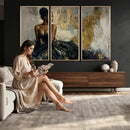 Black Woman Canvas Wall Art — Black Gold Gown Fashion Print by MyGreatCanvas | Canvas Wall Art Prints | Photo Prints & Wall Decor