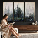 Misty Pine Forest Oil Painting Canvas — Dark Moody Teal Grey by MyGreatCanvas | Canvas Wall Art Prints | Photo Prints & Wall Decor