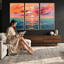 Bold Palette Knife Ocean Sunset Canvas — Orange Pink Teal by MyGreatCanvas | Canvas Wall Art Prints | Photo Prints & Wall Decor
