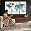Watercolor World Map Canvas Wall Art Print – Abstract