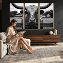 Black White Texas Longhorn Bull Canvas Wall Art, Western Ranch Cattle Photography Print, Rustic Farmhouse Cowboy Decor Artwork by MyGreatCanvas | Canvas Wall Art Prints | Photo Prints & Wall Decor