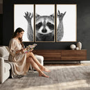 Funny Raccoon Canvas Wall Art, Black White Hands Up Animal Photo Print, Humorous Wildlife Decor, Kids Room Nursery Art, Quirky Animal Gift by MyGreatCanvas | Canvas Wall Art Prints | Photo Prints & Wall Decor