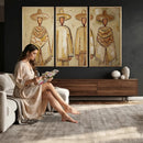Mexican Folk Art Canvas Wall Art, Charro Poncho Sombrero Painting Print, Neutral Beige Boho Decor, Southwestern Impasto Style, Living Room Art by MyGreatCanvas | Canvas Wall Art Prints | Photo Prints & Wall Decor