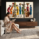 African Folk Art Canvas Wall Art, Colorful African Women Village Painting Print, Tribal Ethnic Home Decor, Vibrant African Art, Living Room
