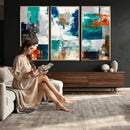Blue Teal Abstract Canvas Wall Art, Modern Textured Painting Print, Navy Orange White Contemporary Art, Neutral Living Room Decor, Office Art by MyGreatCanvas | Canvas Wall Art Prints | Photo Prints & Wall Decor
