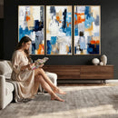 Blue Teal Abstract Canvas Wall Art, Modern Textured Painting Print, Navy Orange White Contemporary Art, Neutral Living Room Decor, Office Art by MyGreatCanvas | Canvas Wall Art Prints | Photo Prints & Wall Decor