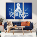 Large 3-Panel Blue Octopus Canvas Wall Art | Coastal Marine by MyGreatCanvas | Canvas Wall Art Prints | Photo Prints & Wall Decor