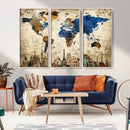 World Map Canvas Print – Vintage Blue and Gold World Map