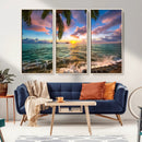 Framed Tropical Sunset Art Canvas Print